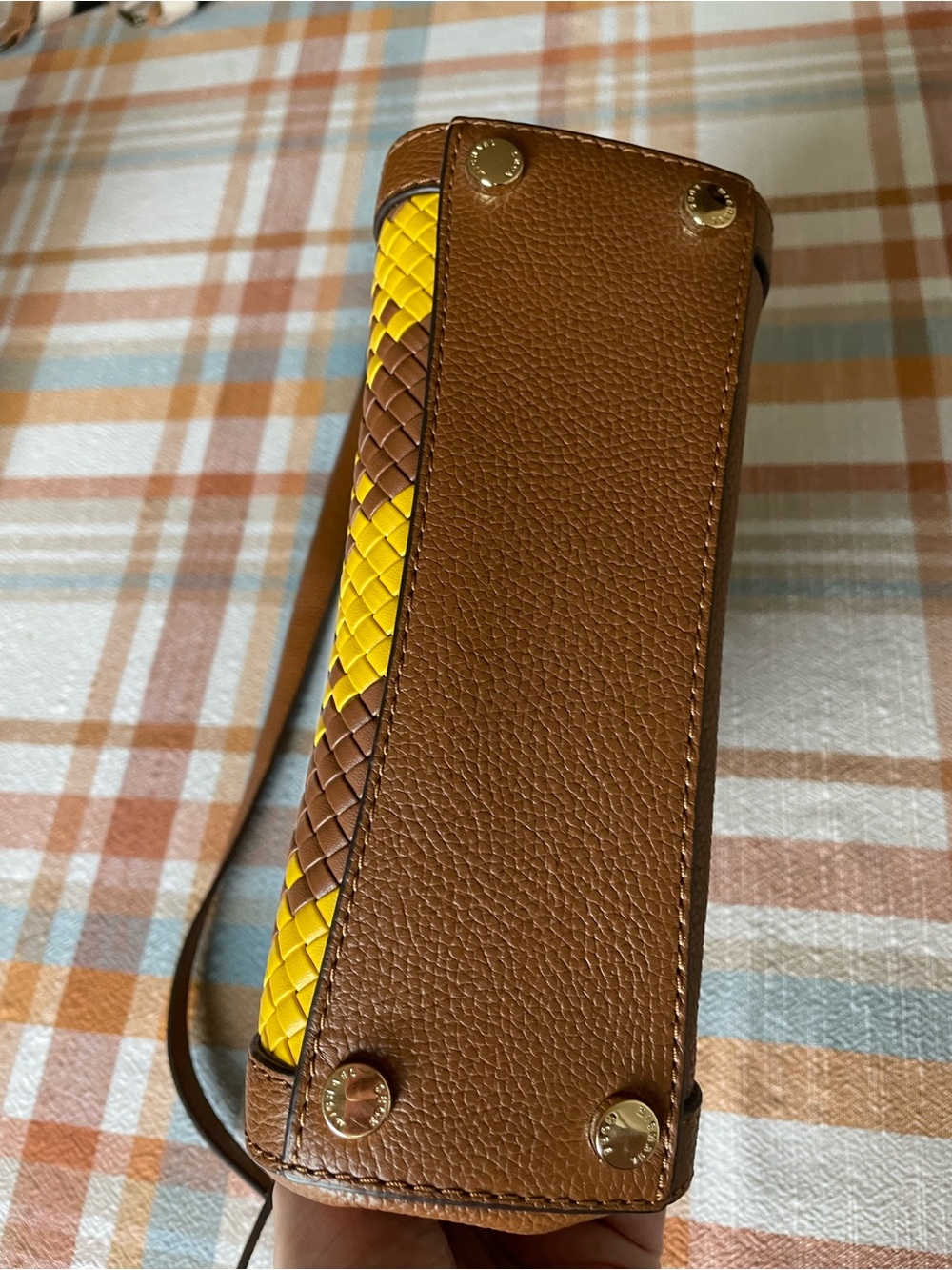 Michael Kors Brown & Yellow Woven Leather Satchel - Picture 5 of 11